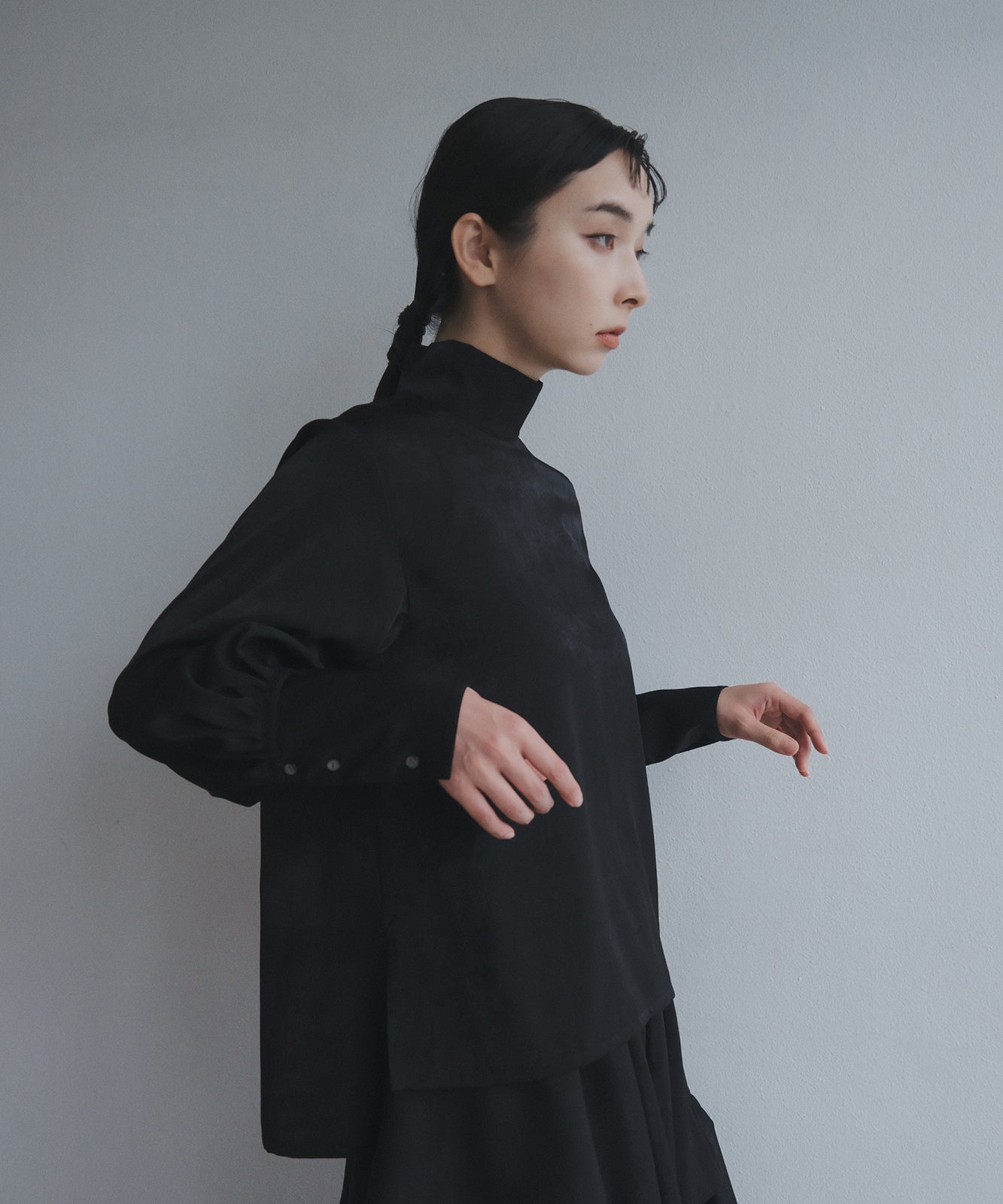 ≪予約販売≫high neck dress shirts - black satin -(ハイネックドレスシャツ-ブラックサテン-)≪2023年7月10日21:00販売開始≫≪2023年9月下旬発送予定≫