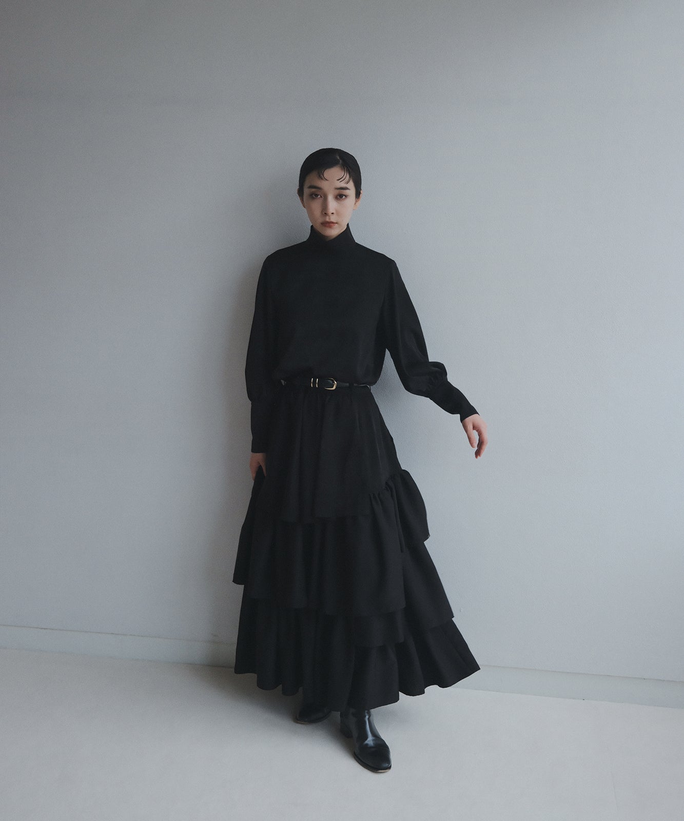≪予約販売≫high neck dress shirts - black satin -(ハイネックドレスシャツ-ブラックサテン-)≪2023年7月10日21:00販売開始≫≪2023年9月下旬発送予定≫