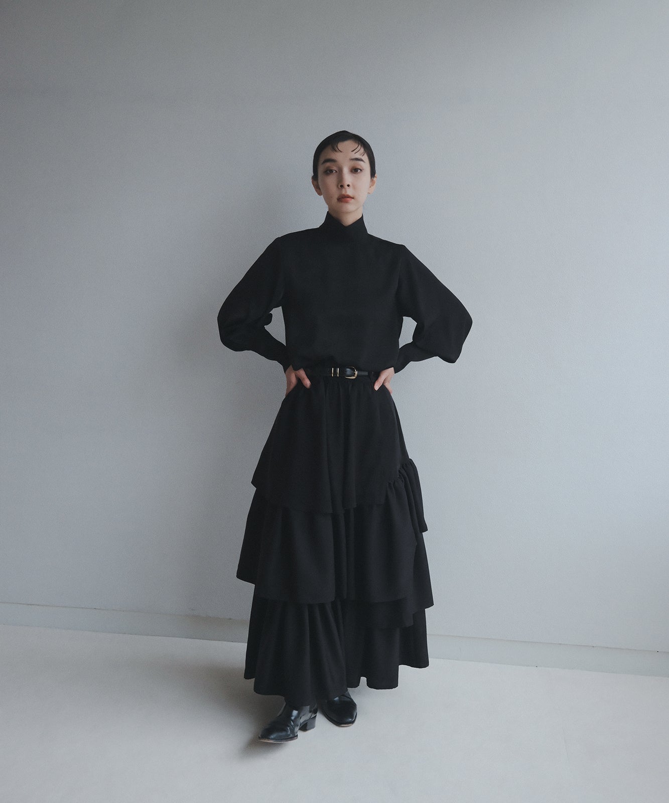 ≪予約販売≫high neck dress shirts - black satin -(ハイネックドレスシャツ-ブラックサテン-)≪2023年7月10日21:00販売開始≫≪2023年9月下旬発送予定≫