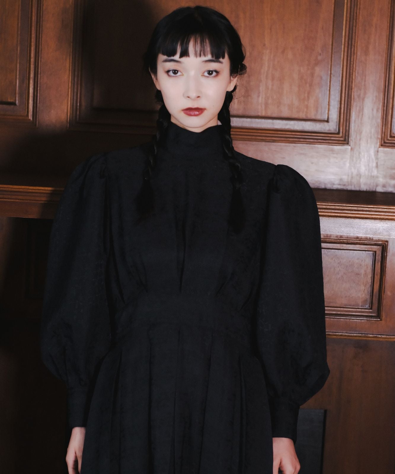 ≪通常販売≫【THE DRESS #50】high neck tuck jacquard onepiece(ハイネックタックジャカードワンピース)