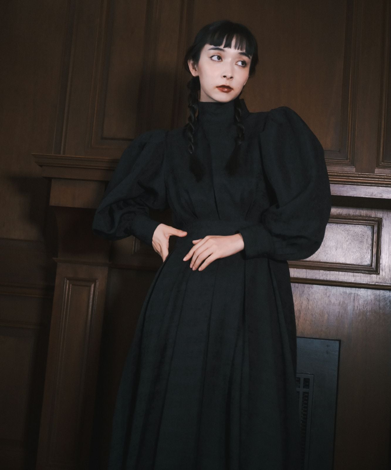 ≪通常販売≫【THE DRESS #50】high neck tuck jacquard onepiece(ハイネックタックジャカードワンピース)