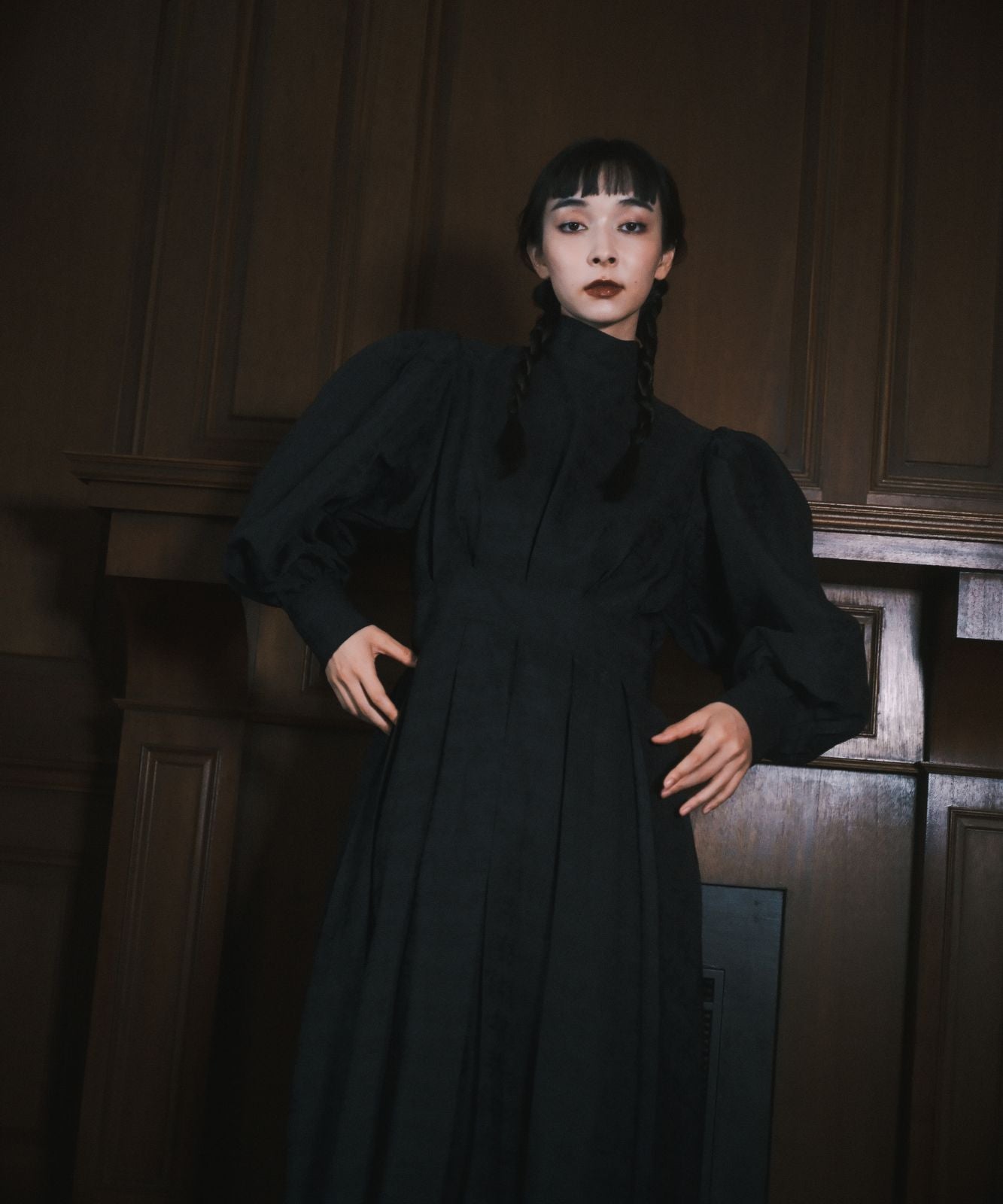 ≪通常販売≫【THE DRESS #50】high neck tuck jacquard onepiece(ハイネックタックジャカードワンピース)