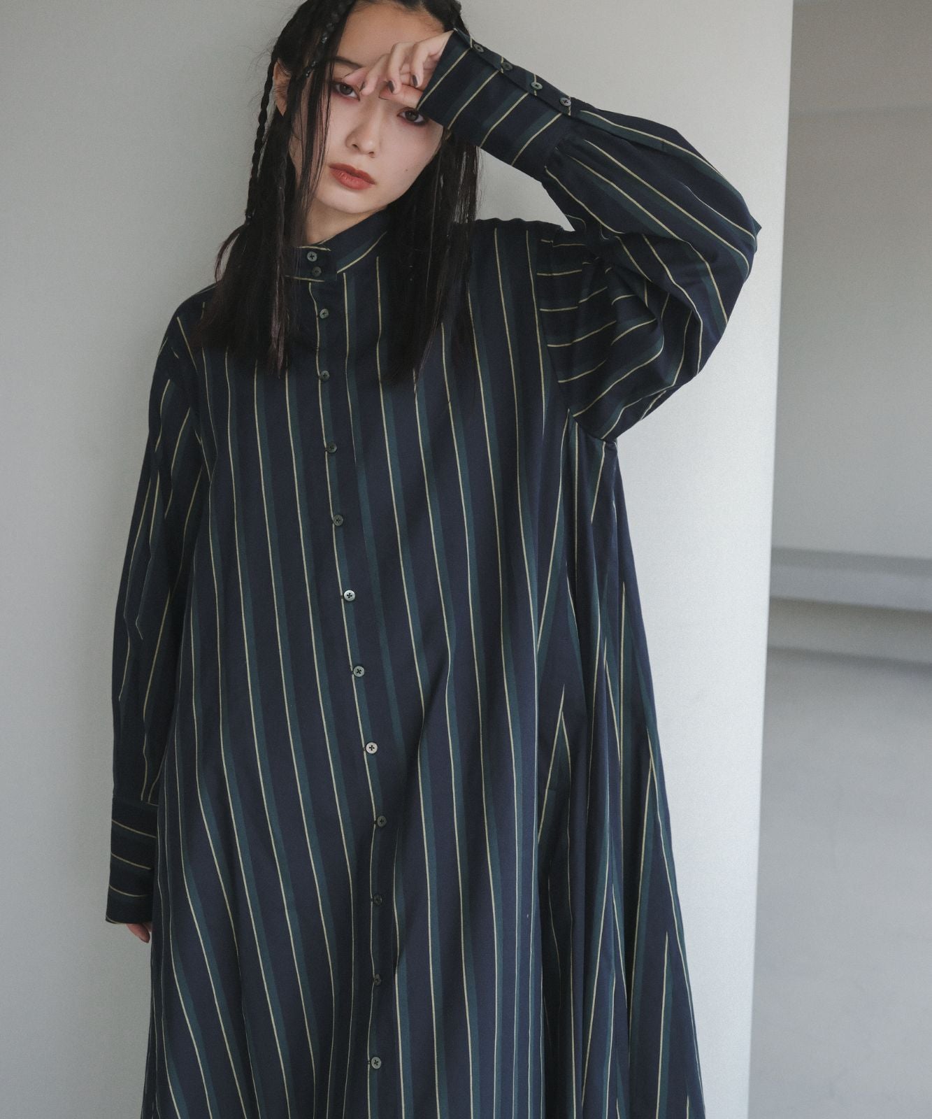 ≪予約販売≫british green stripe onepiece(ブリティッシュグリーンストライプワンピース)≪2023年8月30日15:00販売開始≫≪2023年11月上旬発送予定≫