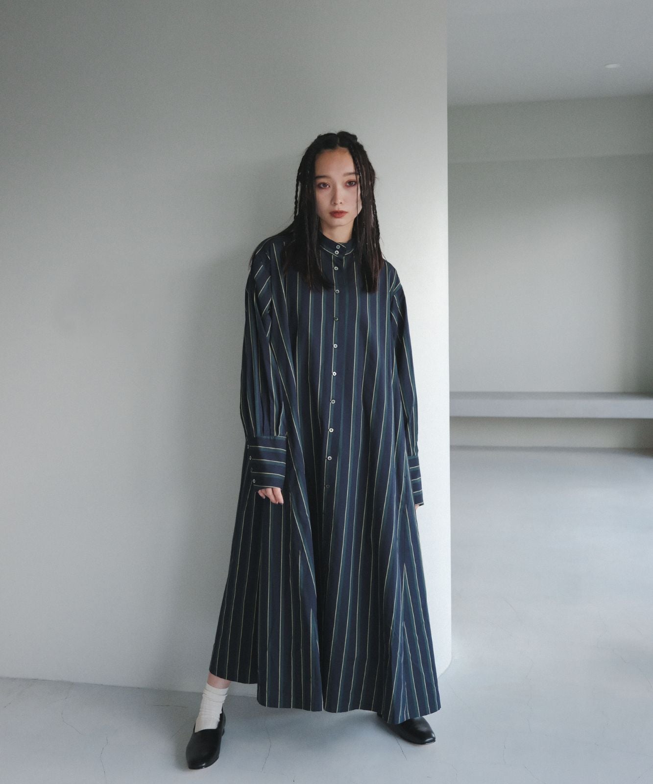 ≪予約販売≫british green stripe onepiece(ブリティッシュグリーンストライプワンピース)≪2023年8月30日15:00販売開始≫≪2023年11月上旬発送予定≫