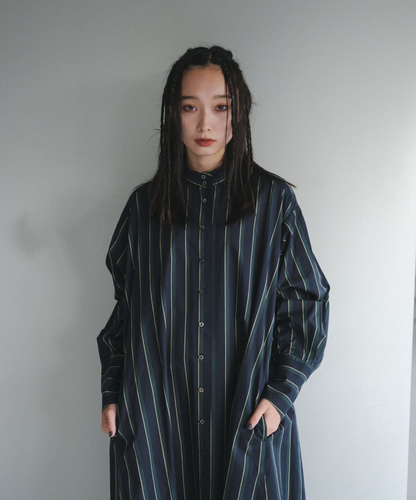 ≪予約販売≫british green stripe onepiece(ブリティッシュグリーンストライプワンピース)≪2023年8月30日15:00販売開始≫≪2023年11月上旬発送予定≫