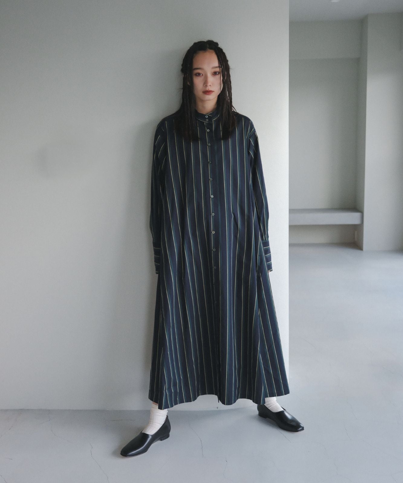 ≪予約販売≫british green stripe onepiece(ブリティッシュグリーンストライプワンピース)≪2023年8月30日15:00販売開始≫≪2023年11月上旬発送予定≫