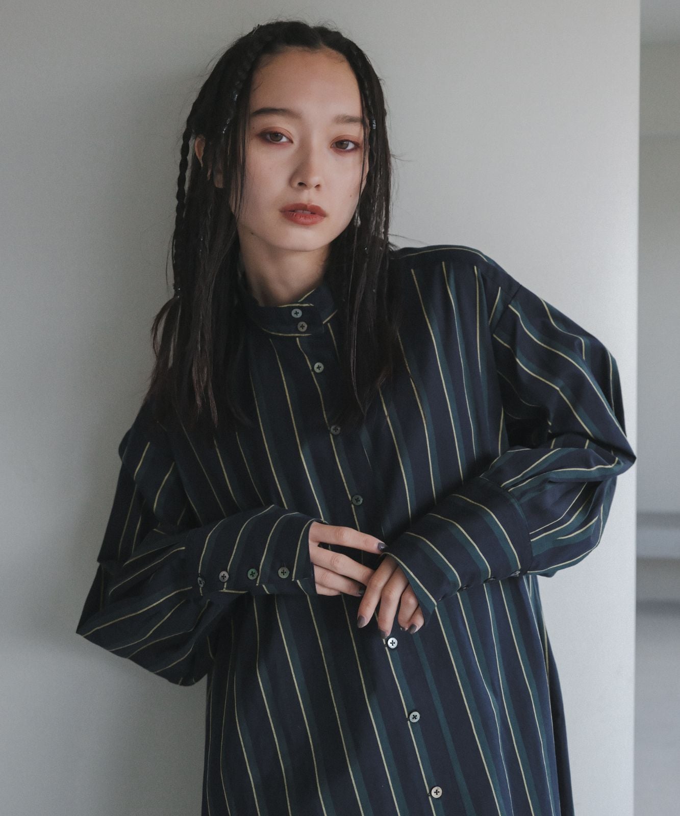≪予約販売≫british green stripe onepiece(ブリティッシュグリーンストライプワンピース)≪2023年8月30日15:00販売開始≫≪2023年11月上旬発送予定≫