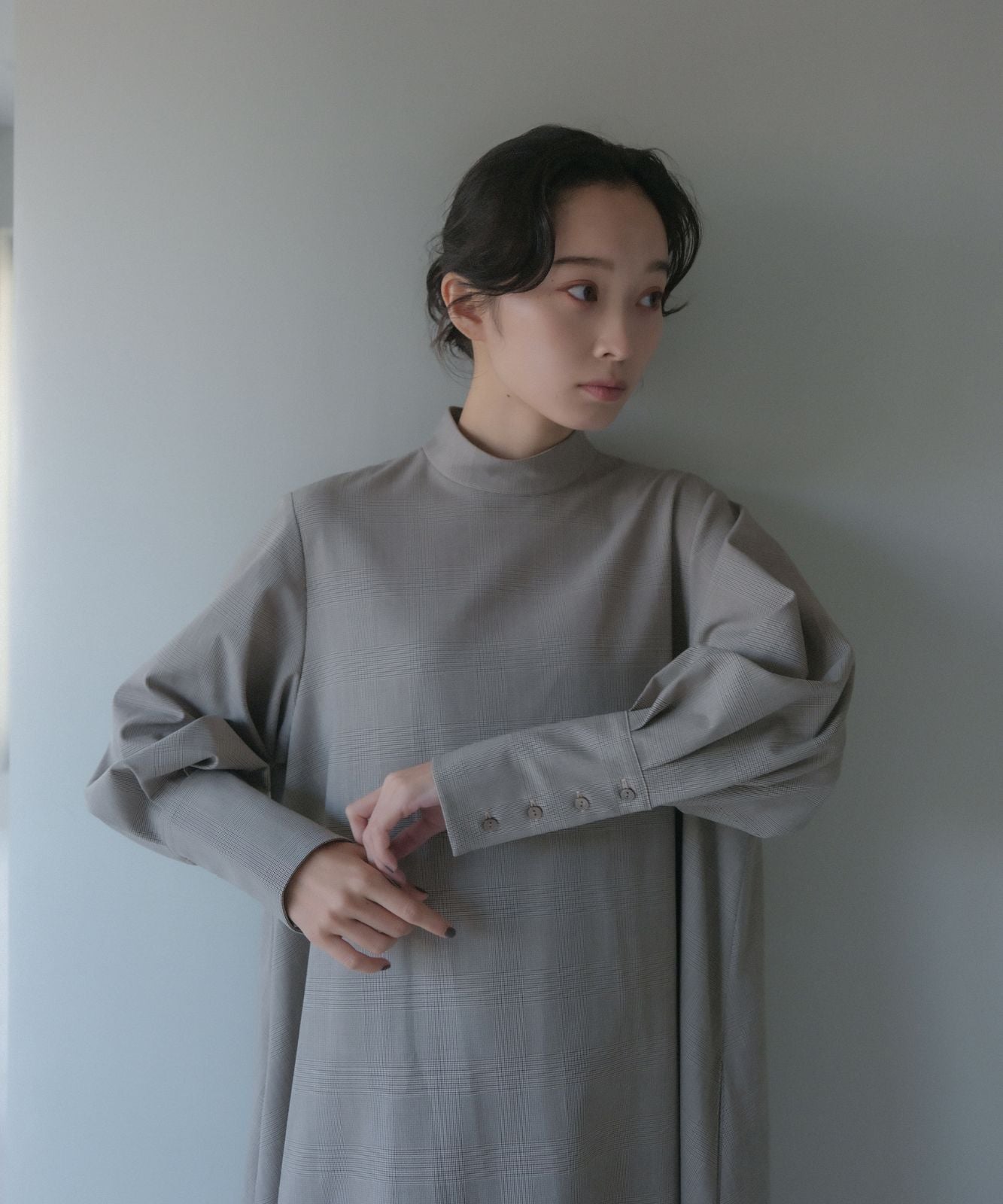 ≪予約販売≫long cuffs glen check onepiece (ロングカフスグレンチェックワンピース)≪2023年8月28日15:00販売開始≫≪2023年10月下旬発送予定≫