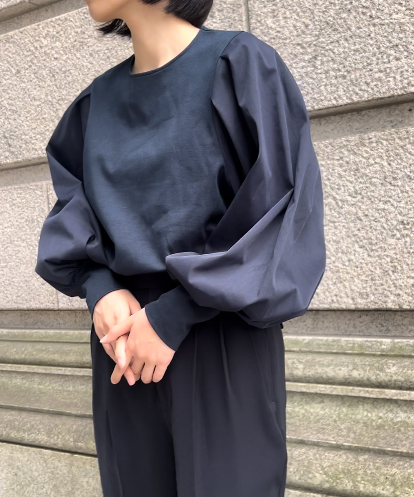 ≪通常販売≫taffeta docking sode powan pullover(タフタドッキング袖ぽわんプルオーバー)