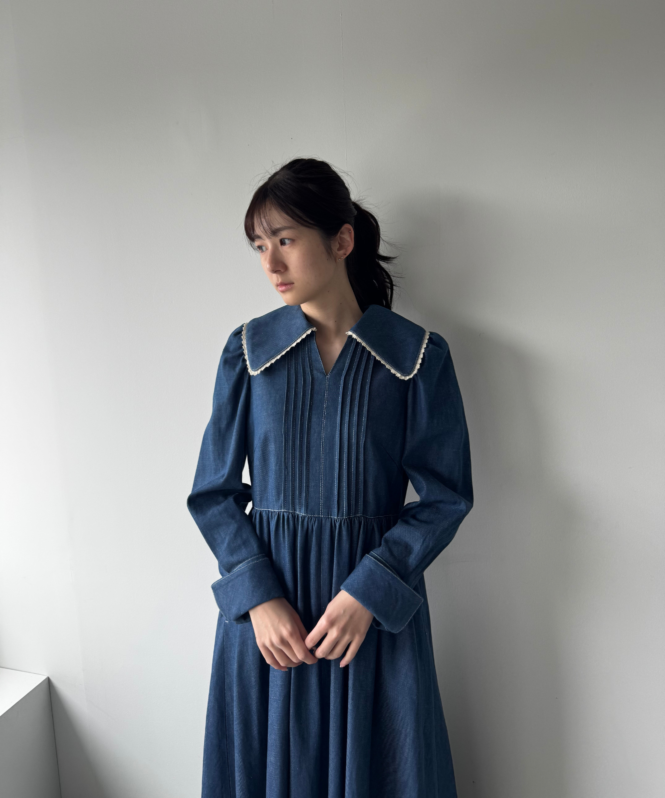 ≪通常販売≫lace pintuck denim classical dress(レースピンタックデニムクラシカルドレス)