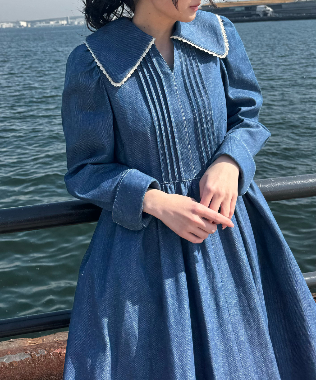 ≪通常販売≫lace pintuck denim classical dress(レースピンタックデニムクラシカルドレス)
