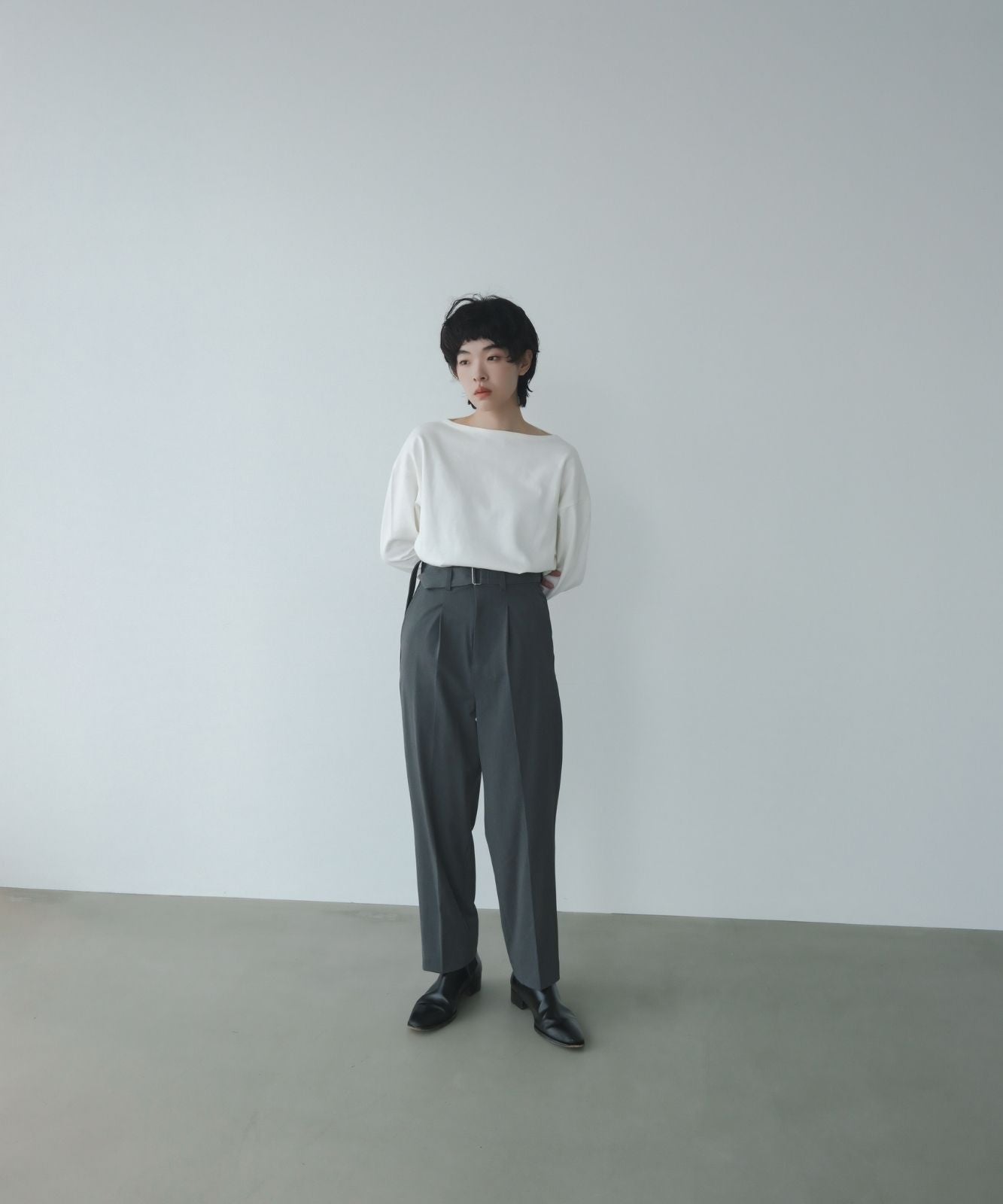 ≪在庫販売≫argan belted tapered slacks（アルガンベルテッドテーパードスラックス）