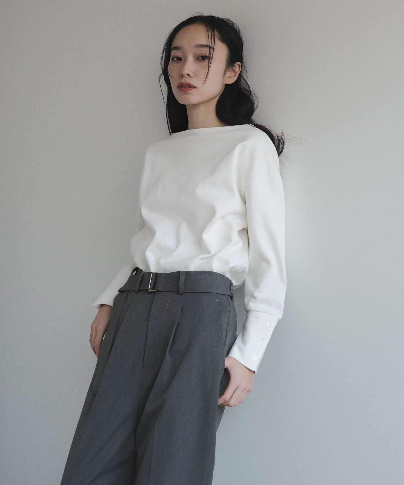 ≪在庫販売≫argan belted tapered slacks（アルガンベルテッドテーパードスラックス）