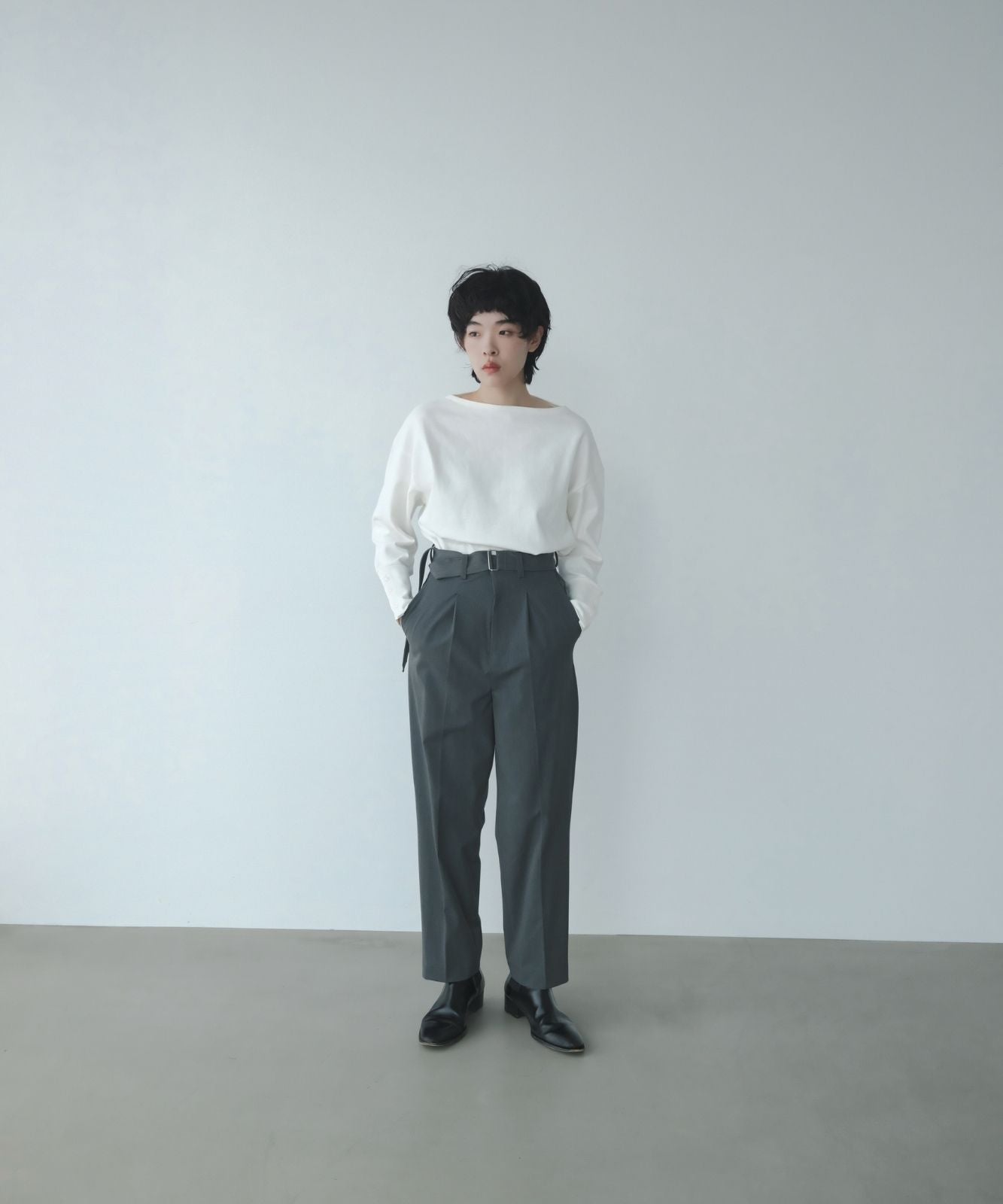 ≪在庫販売≫argan belted tapered slacks（アルガンベルテッドテーパードスラックス）