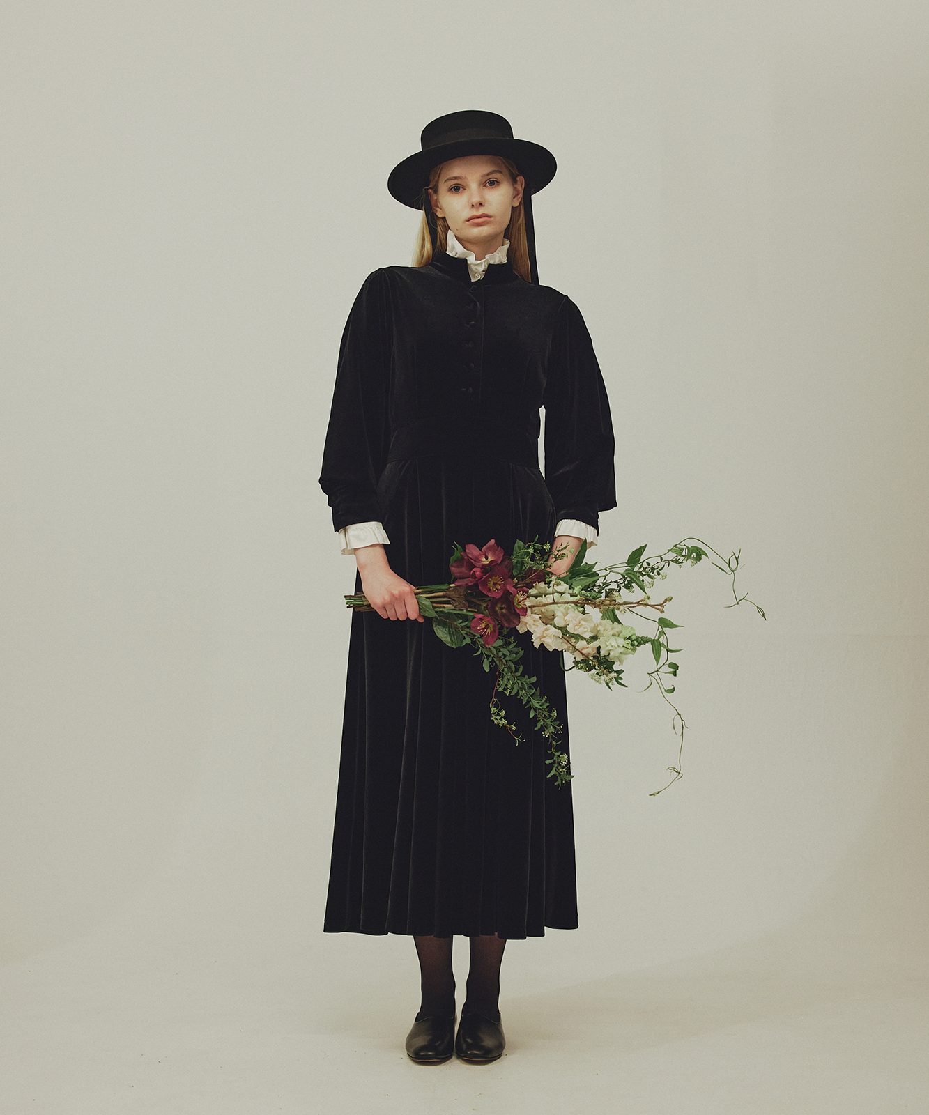 ≪通常販売≫【THE DRESS #57】velour front button dress(ベロアフロントボタンドレス)