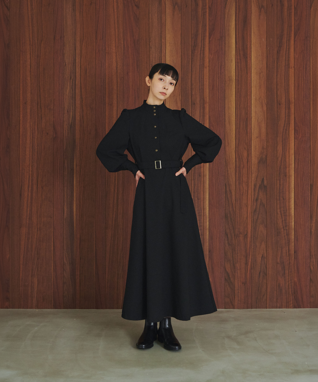 ≪通常販売≫stand collar gold button dress （スタンドカラー