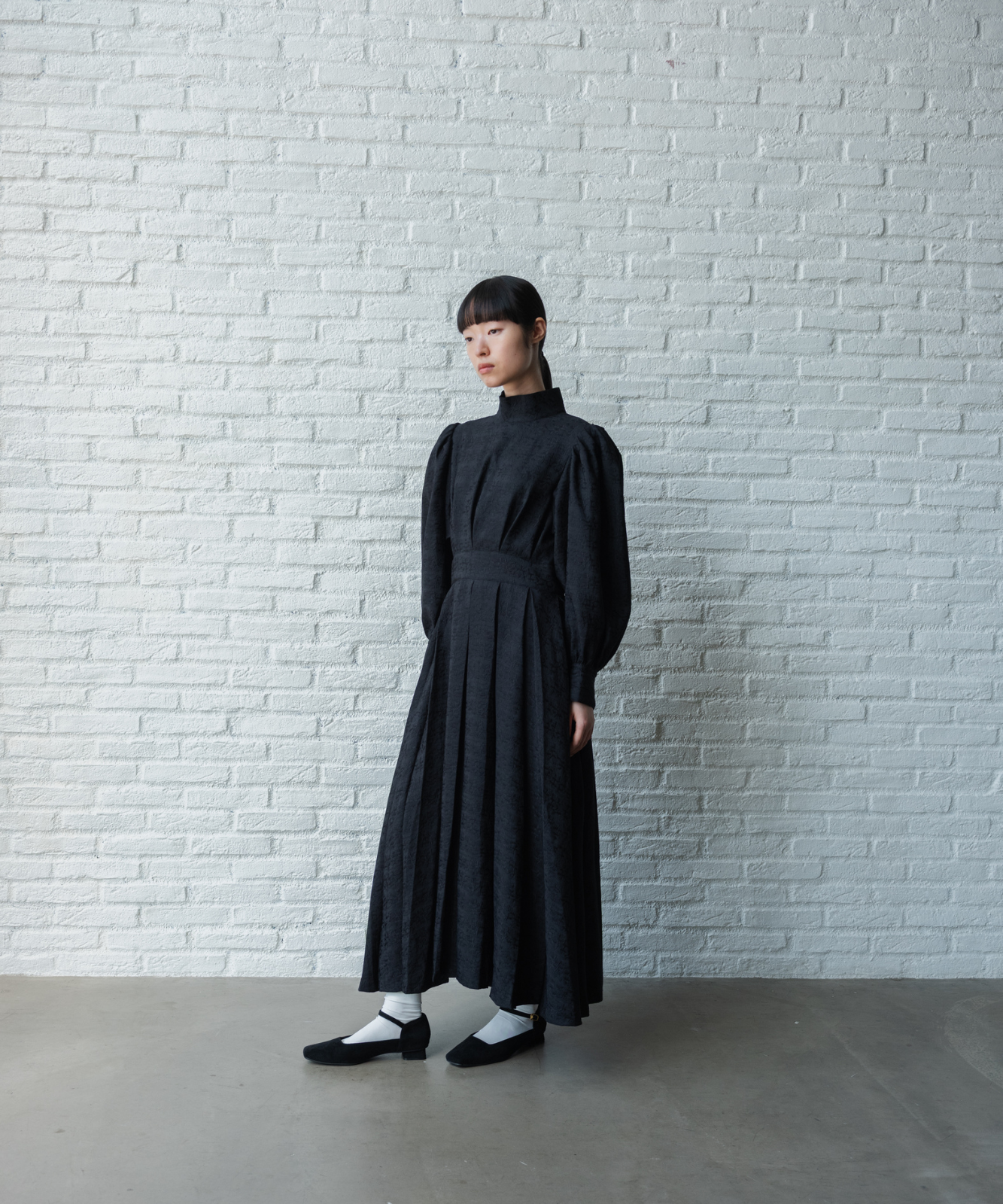 ≪通常販売≫【THE DRESS #50】high neck tuck jacquard onepiece(ハイネックタックジャカードワンピース)