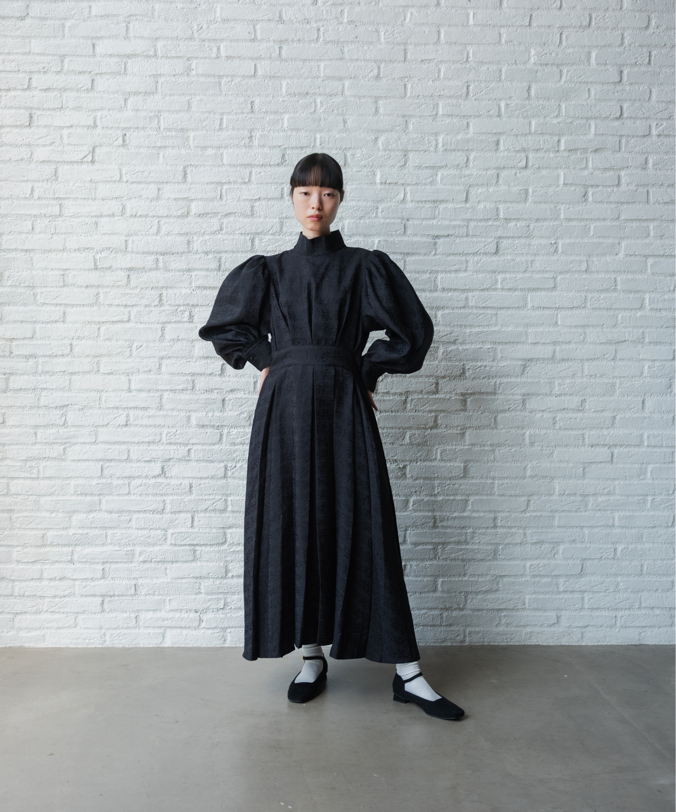 ≪通常販売≫【THE DRESS #50】high neck tuck jacquard onepiece(ハイネックタックジャカードワンピース)