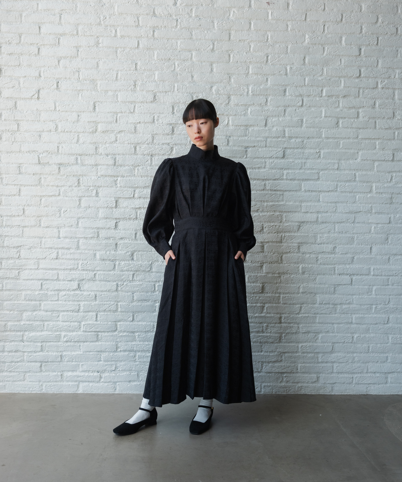 ≪通常販売≫【THE DRESS #50】high neck tuck jacquard onepiece(ハイネックタックジャカードワンピース)