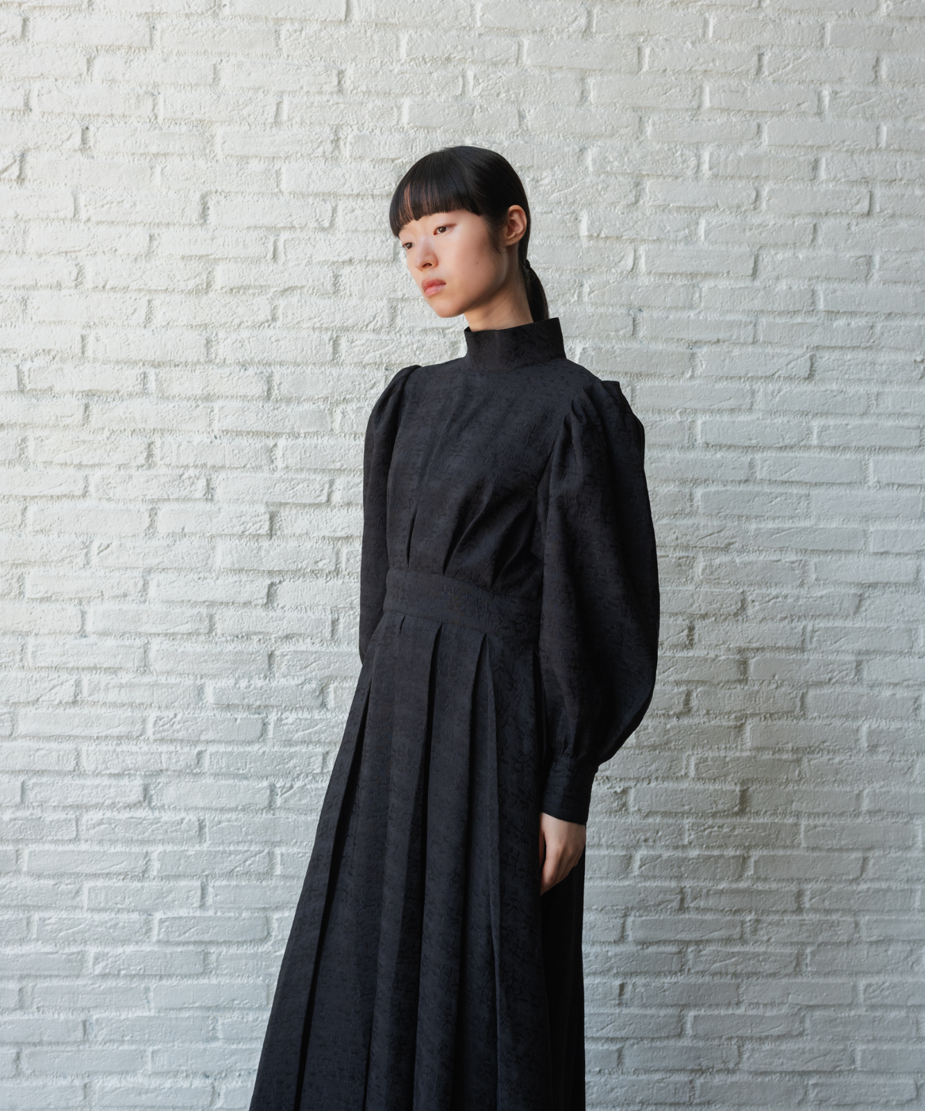 ≪通常販売≫【THE DRESS #50】high neck tuck jacquard onepiece(ハイネックタックジャカードワンピース)
