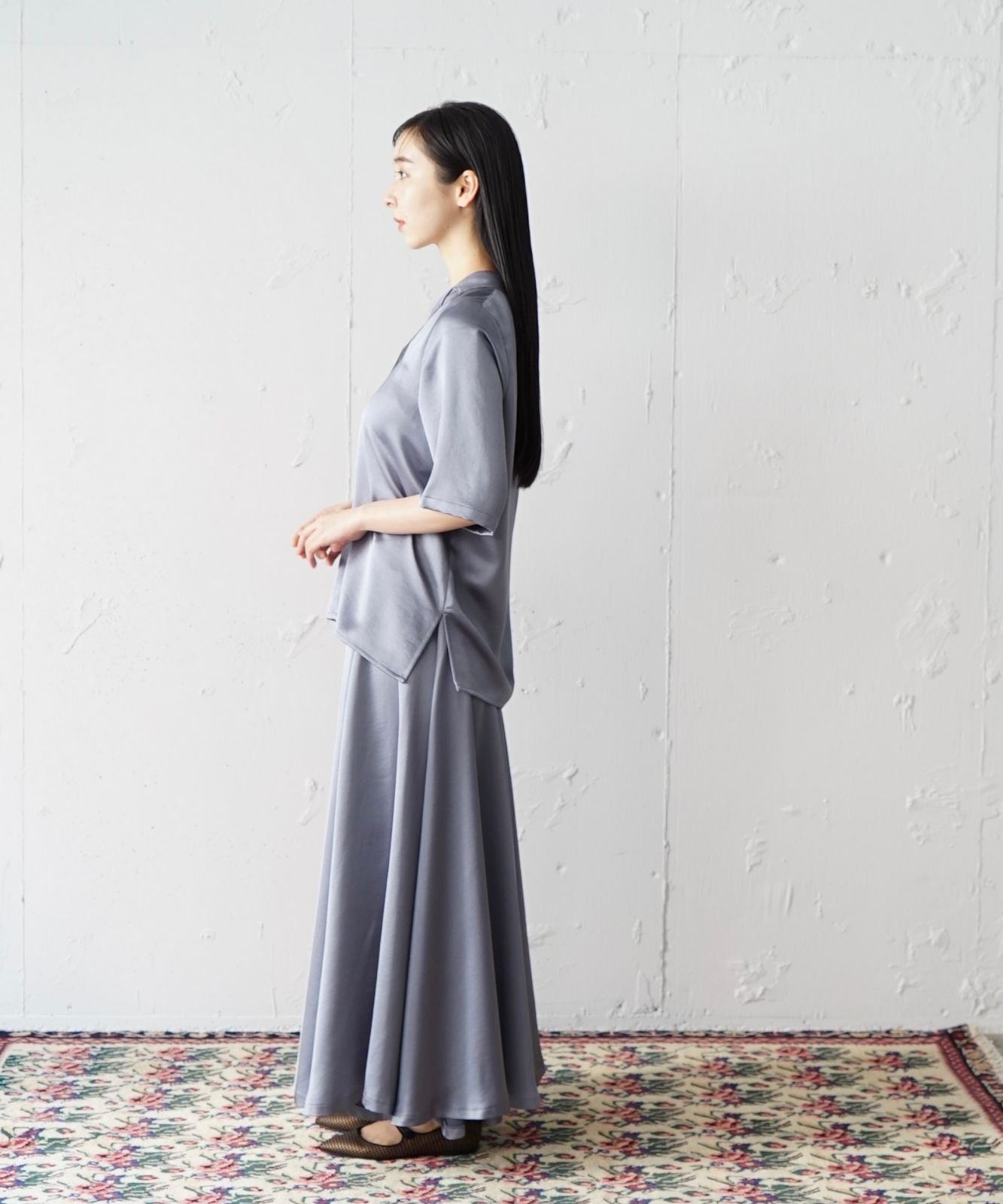 ≪在庫販売≫open collar satin blouse(オープンカラーサテンブラウス)