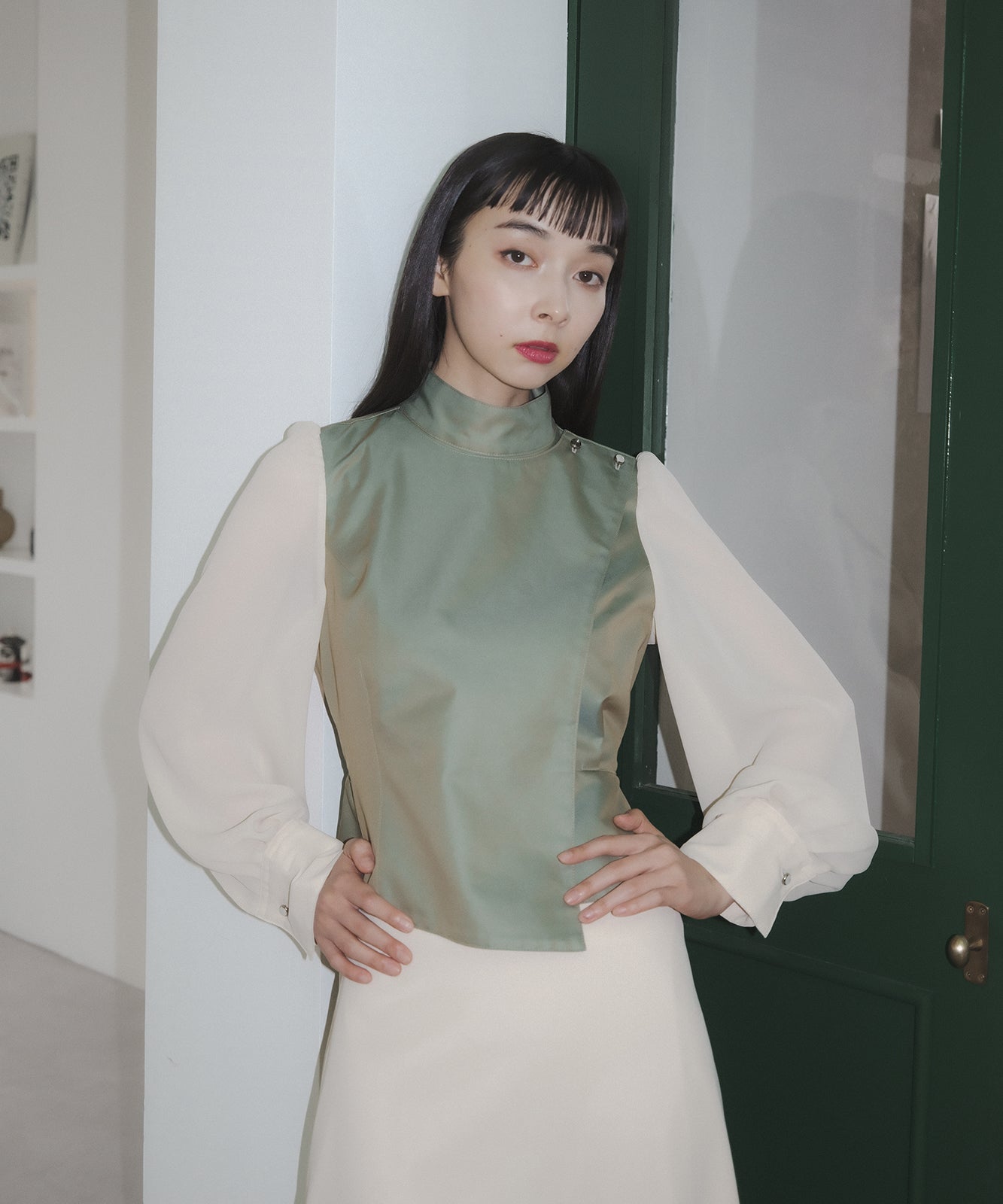 ≪通常販売≫docking Sheer sleeve one piece(ドッキングシアースリーブワンピース)