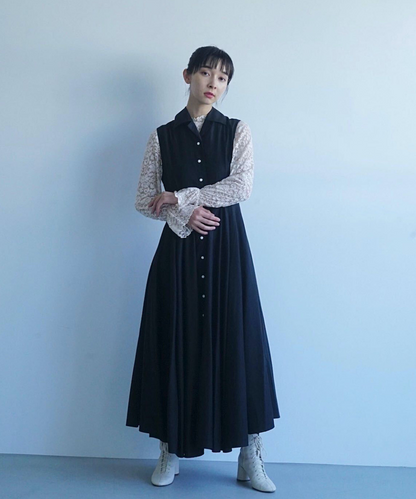 ≪在庫販売≫【THE DRESS #23】no sleeve open collar dress（ノースリーブオープンカラードレス）