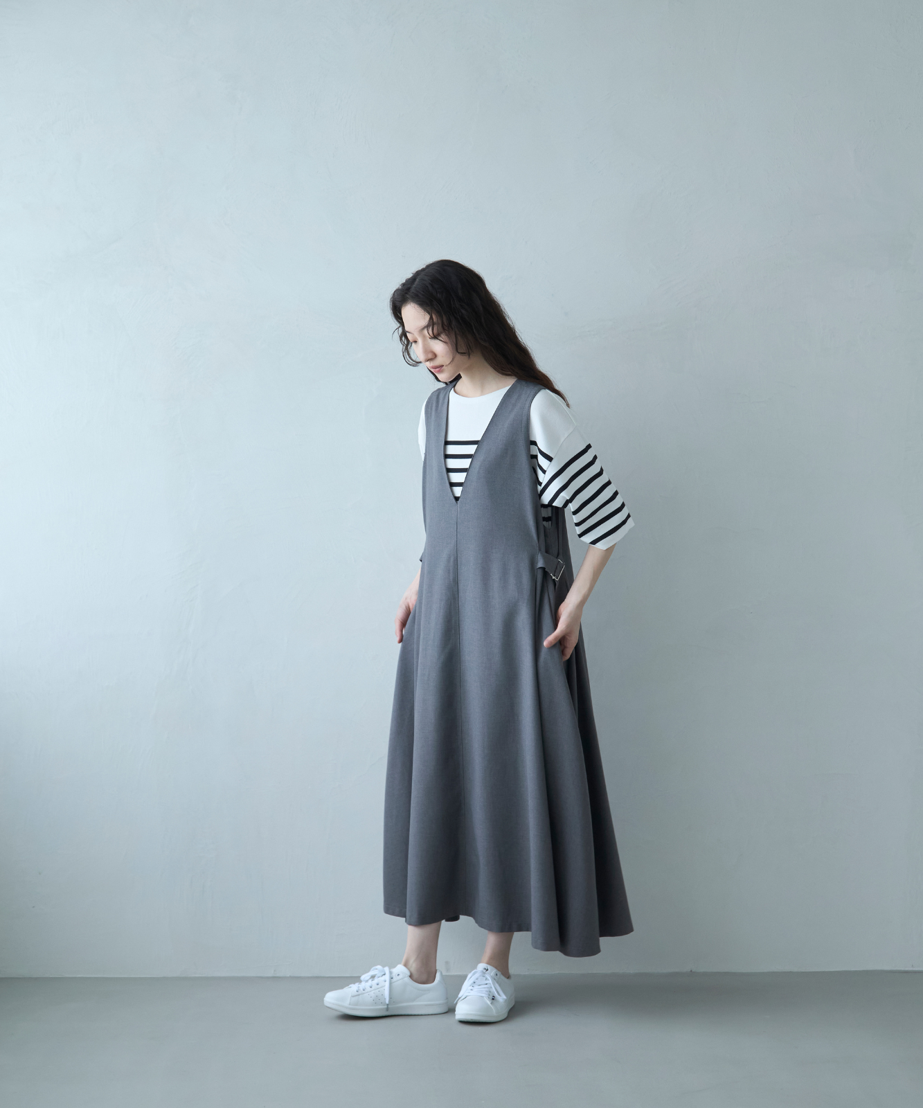 爆買いしたくなる ≪通常販売≫v neck jumper skirt（Vネックジャンパースカート ワンピース