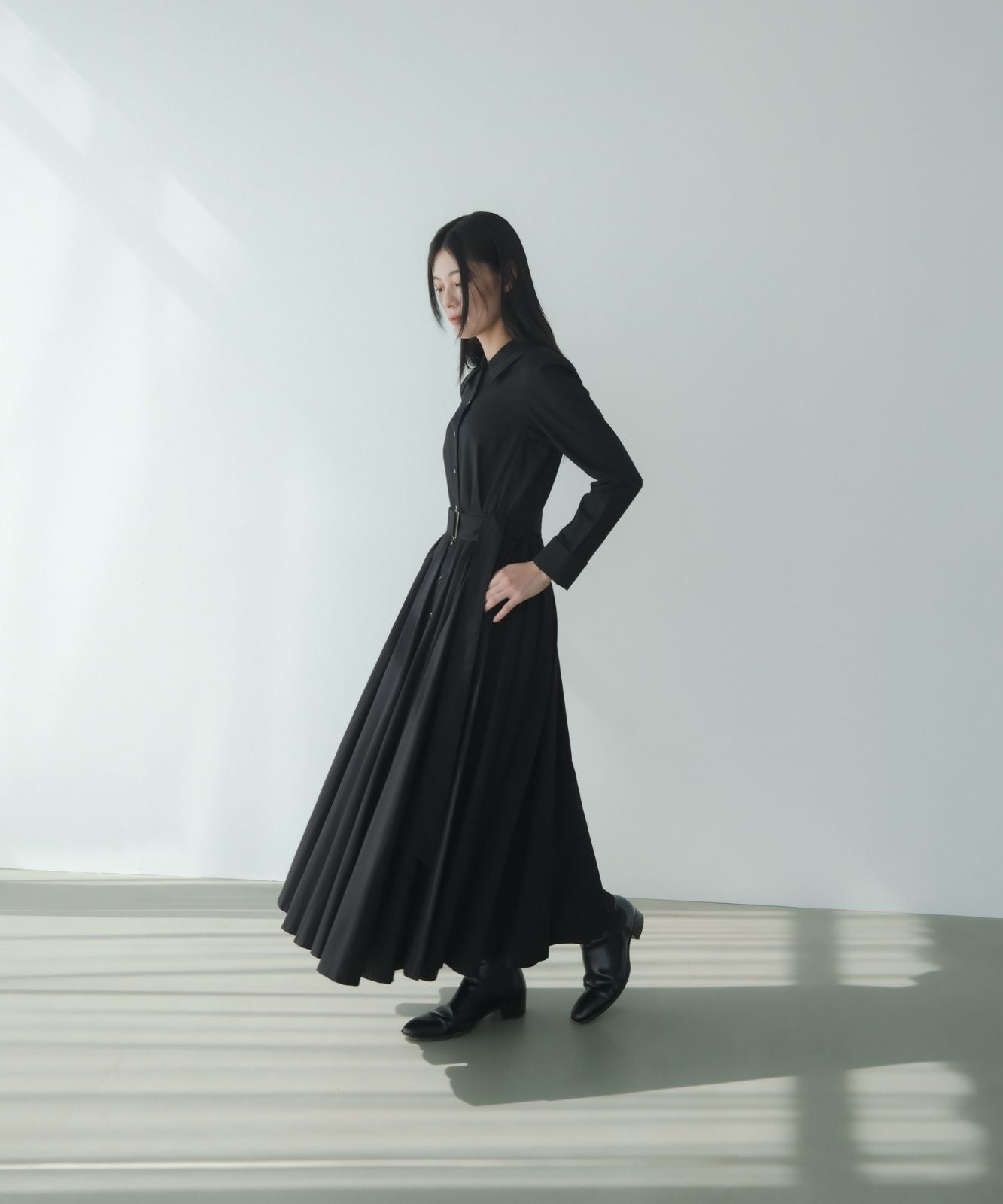 ≪予約販売≫【THE DRESS #18】big collar black button dress（ビッグ