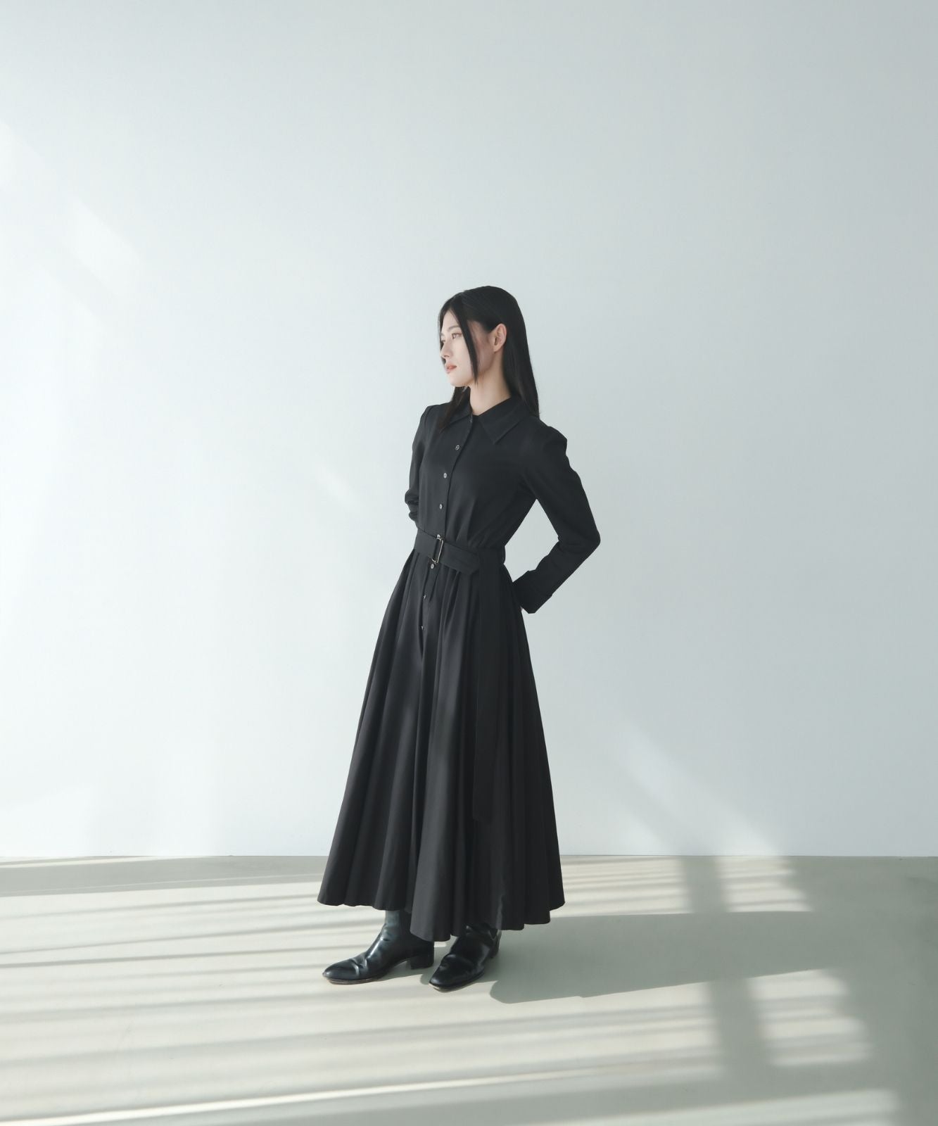 ≪予約販売≫【THE DRESS #18】big collar black button dress（ビッグ 