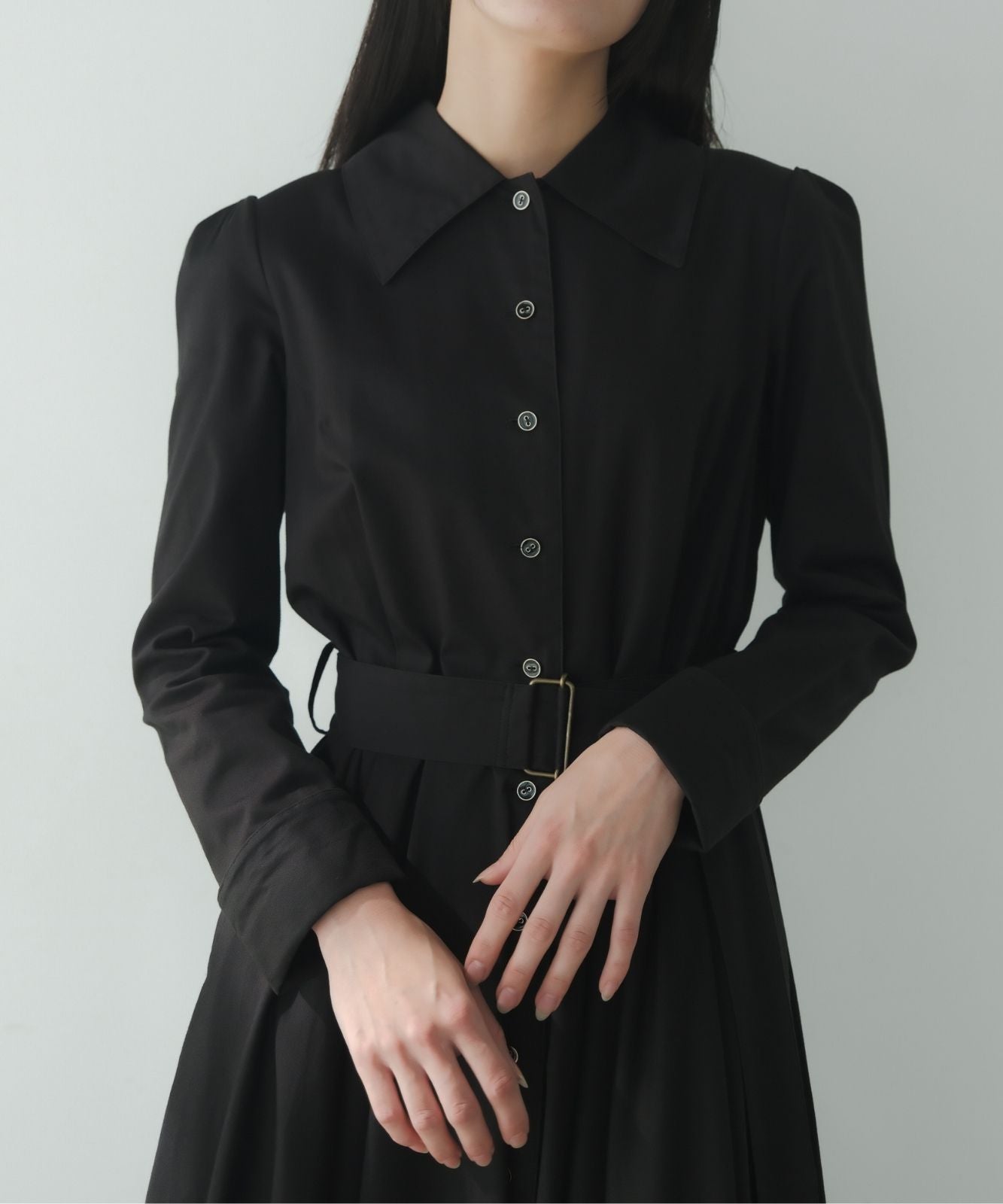 ≪予約販売≫【THE DRESS #18】big collar black button dress（ビッグ 