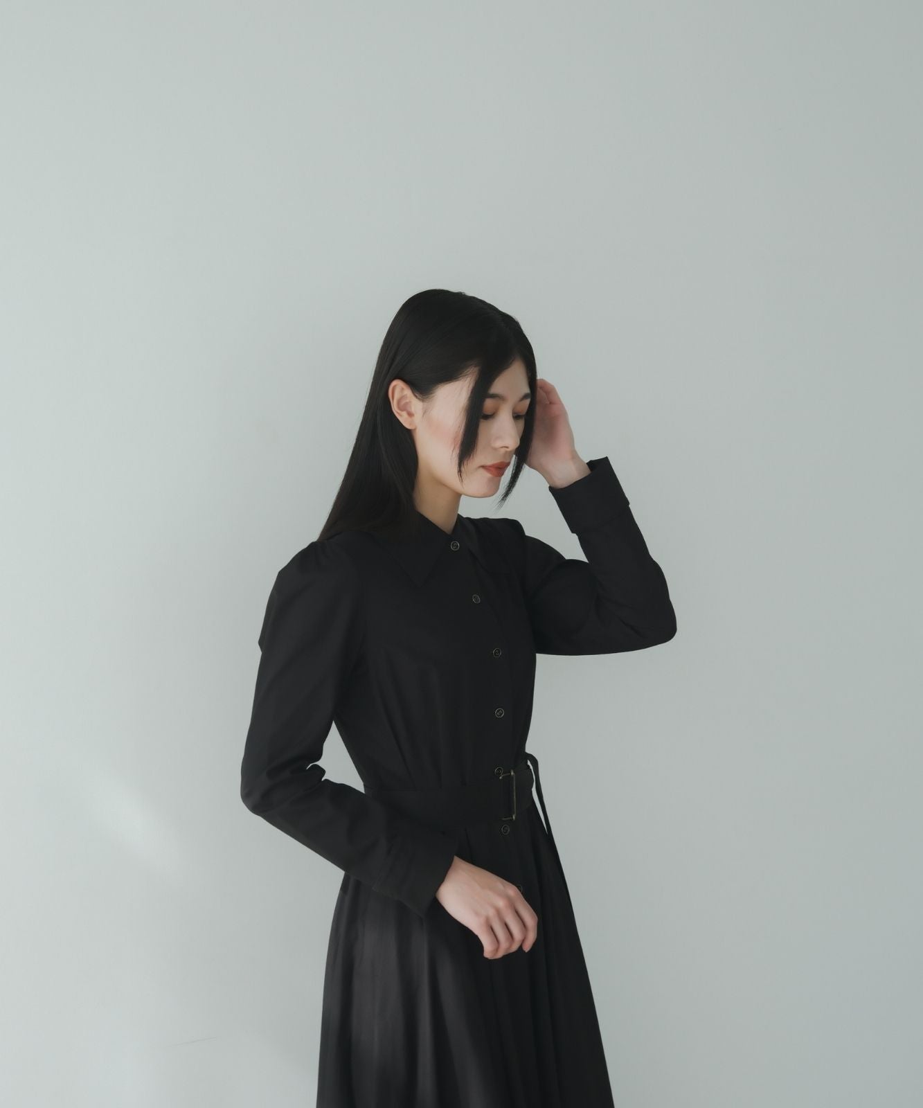 ≪予約販売≫【THE DRESS #18】big collar black button dress（ビッグ