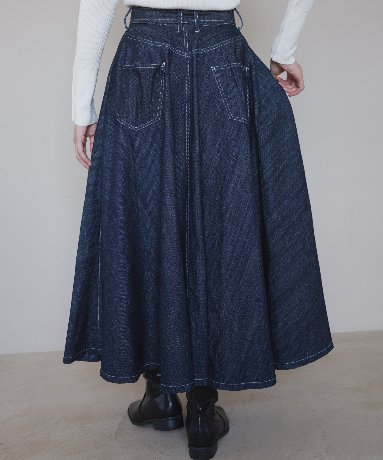 foufou スーパーフレアデニムスカート ブラック MS ≪通常販売≫super flare denim skirt（スーパーフレアデニム