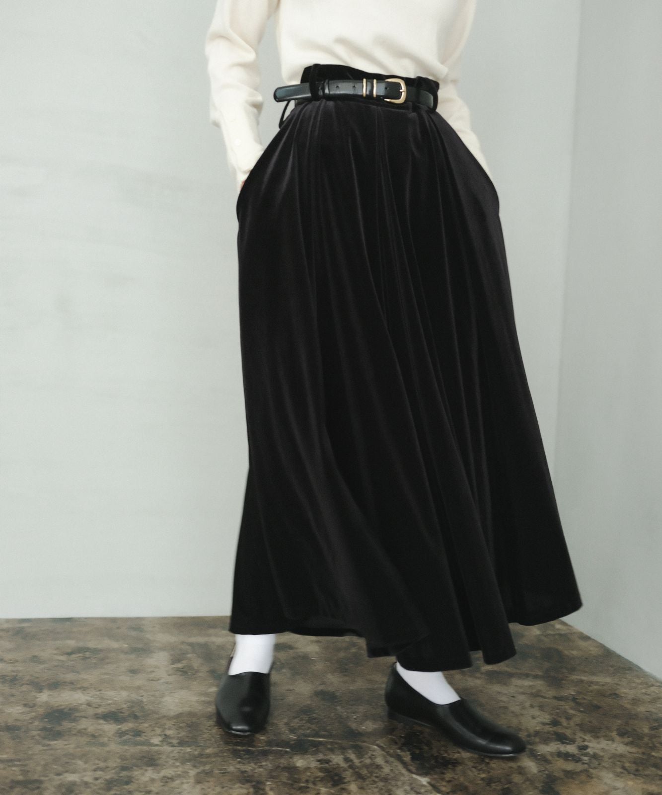 【美品】  foufou / フーフー | THE DRESS #25 velour flare skirt ベロア フレア スカート | 1 | ブラック | レディース