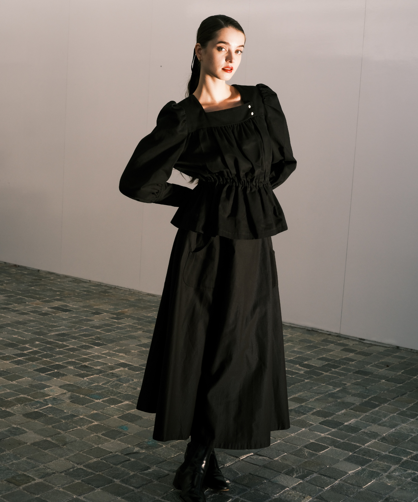 Drawer フレア パフスリーブ ジャケット 38ブラック Drawer フレア Drawer フレア パフスリーブ ジャケット 38ブラック Drawer フレア