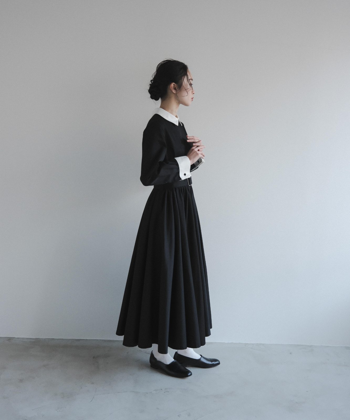 foufou×THE DRESS #32 ダブルカフスバイカラーワンピース 長袖 ≪通常販売≫【THE DRESS #32】double cuffs bicolor one piece
