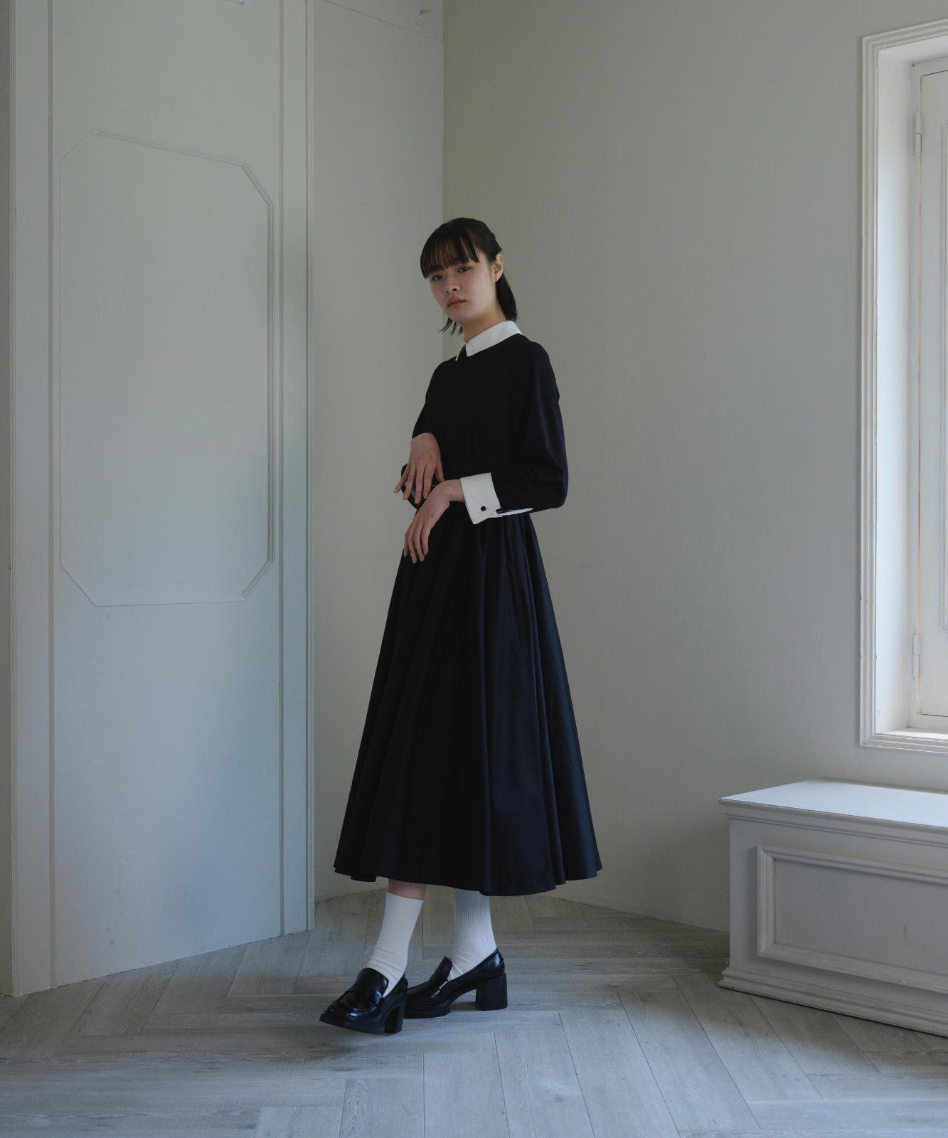 ≪通常販売≫【THE DRESS #32】double cuffs bicolor one piece ≪通常販売≫【THE DRESS #32】double cuffs bicolor one piece