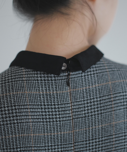 foufou glen check round collar one piece-