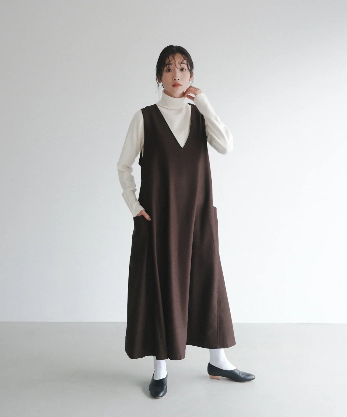 【最終価格】foufou レザージャンパースカート柄デザイン無地