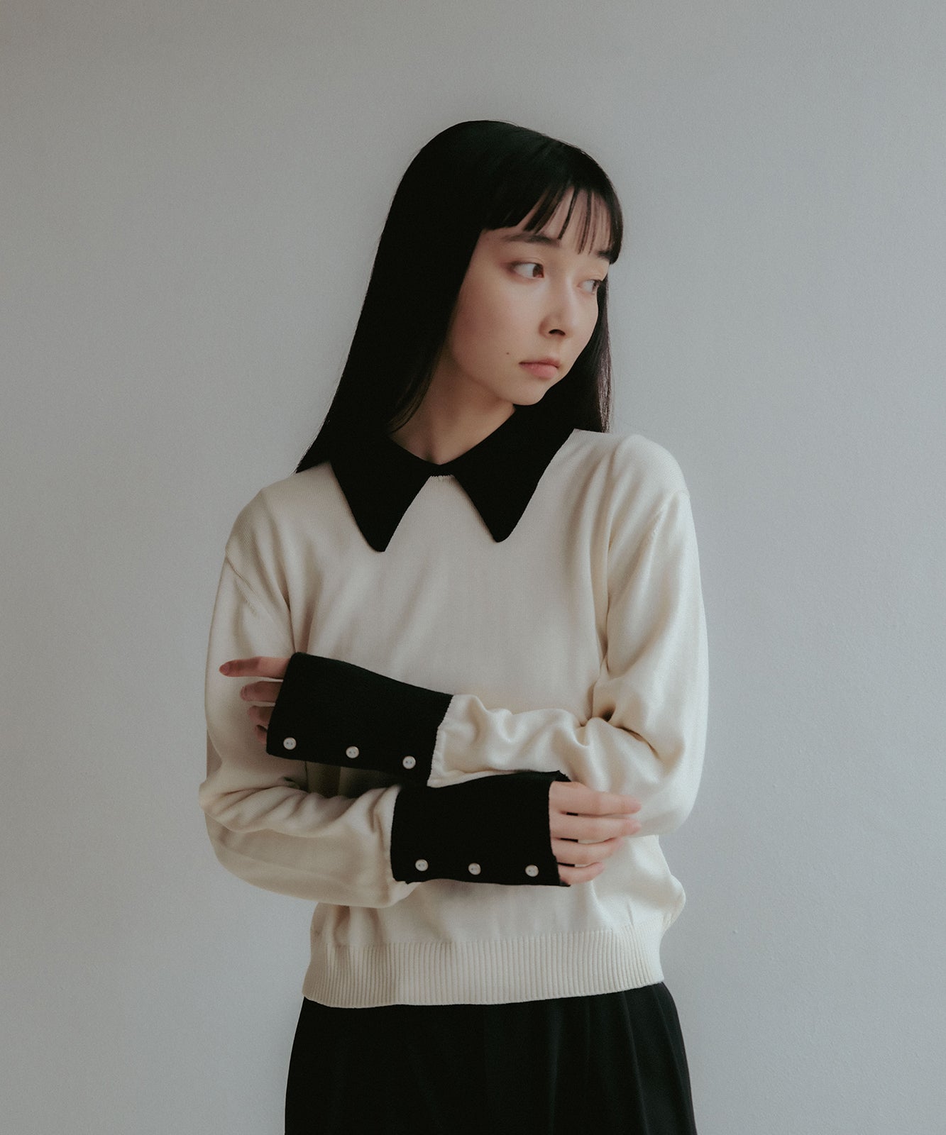 ≪在庫販売≫bi-color knit polo -ivory × black-（バイカラー 