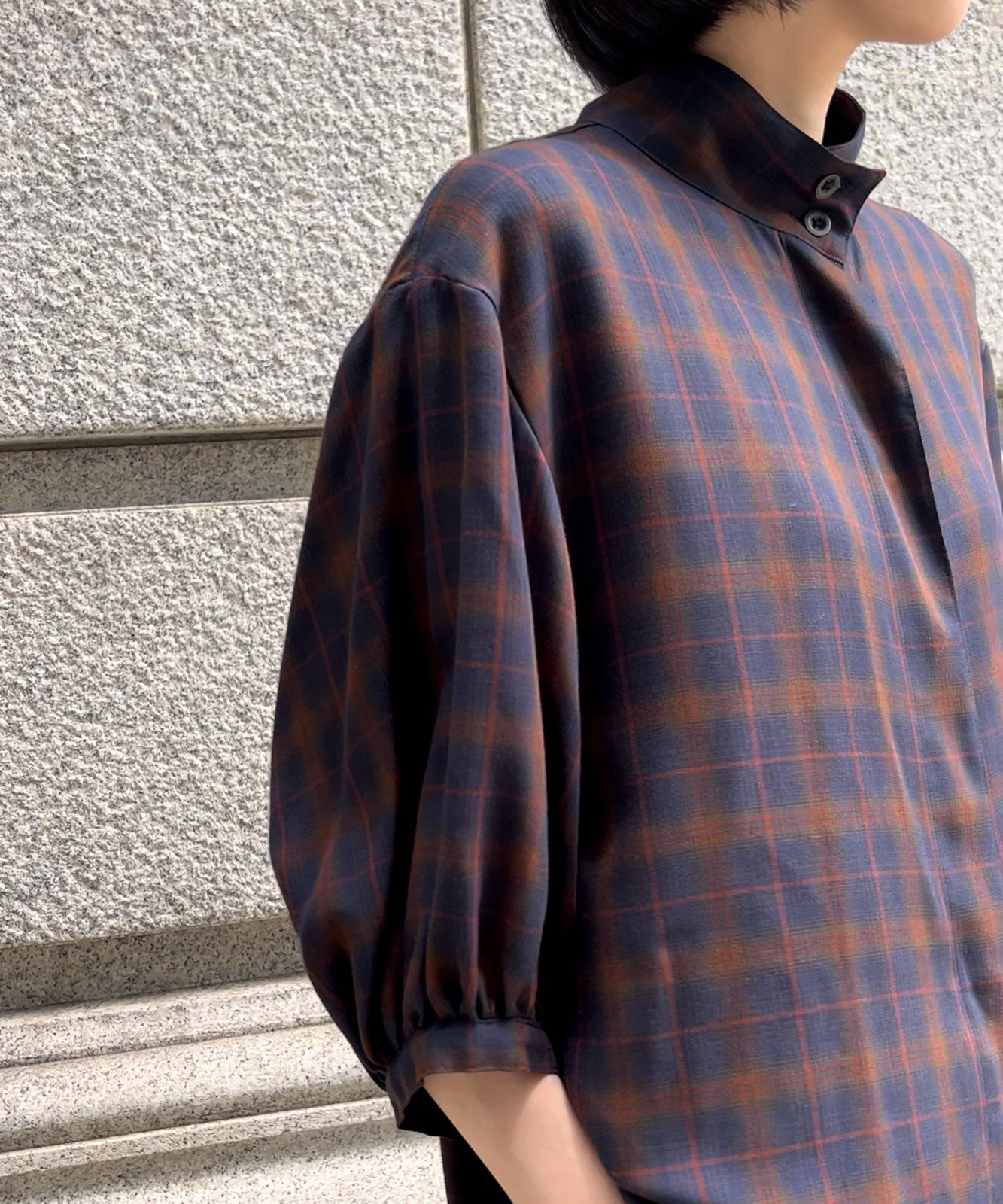 ≪在庫販売≫summer check stand collar blouse（サマーチェック 