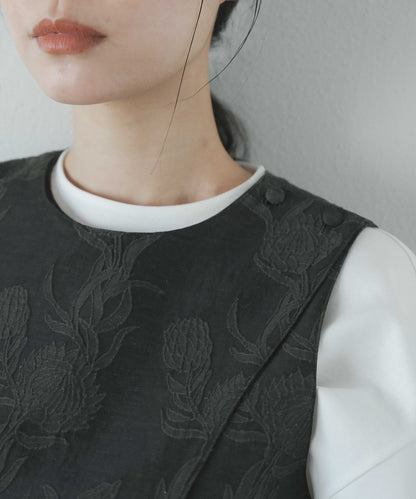 ≪在庫販売≫foufou jacquard vest #02 "quiet leaves"（ジャカードベスト #02）≪2023年7月7日13:00販売開始≫
