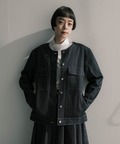 ≪予約販売≫no collar denim jacket（ノーカラーデニムジャケット）≪2023年8月11日19:00販売開始≫≪2023年10月下旬発送予定≫