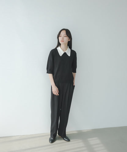 ≪在庫販売≫bi-color knit polo - black × white -（short sleeves）≪2023年5月29日21:00販売開始≫