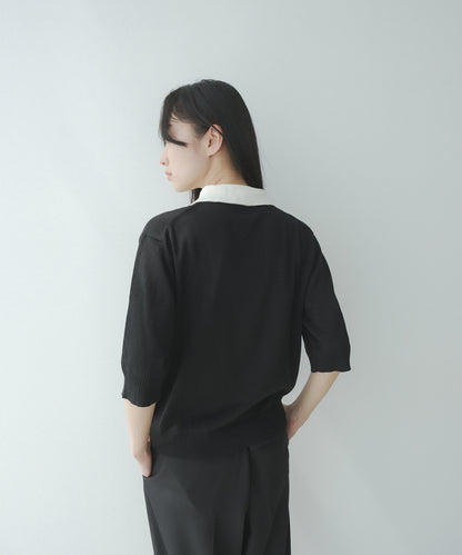 ≪在庫販売≫bi-color knit polo - black × white -（short sleeves）≪2023年5月29日21:00販売開始≫