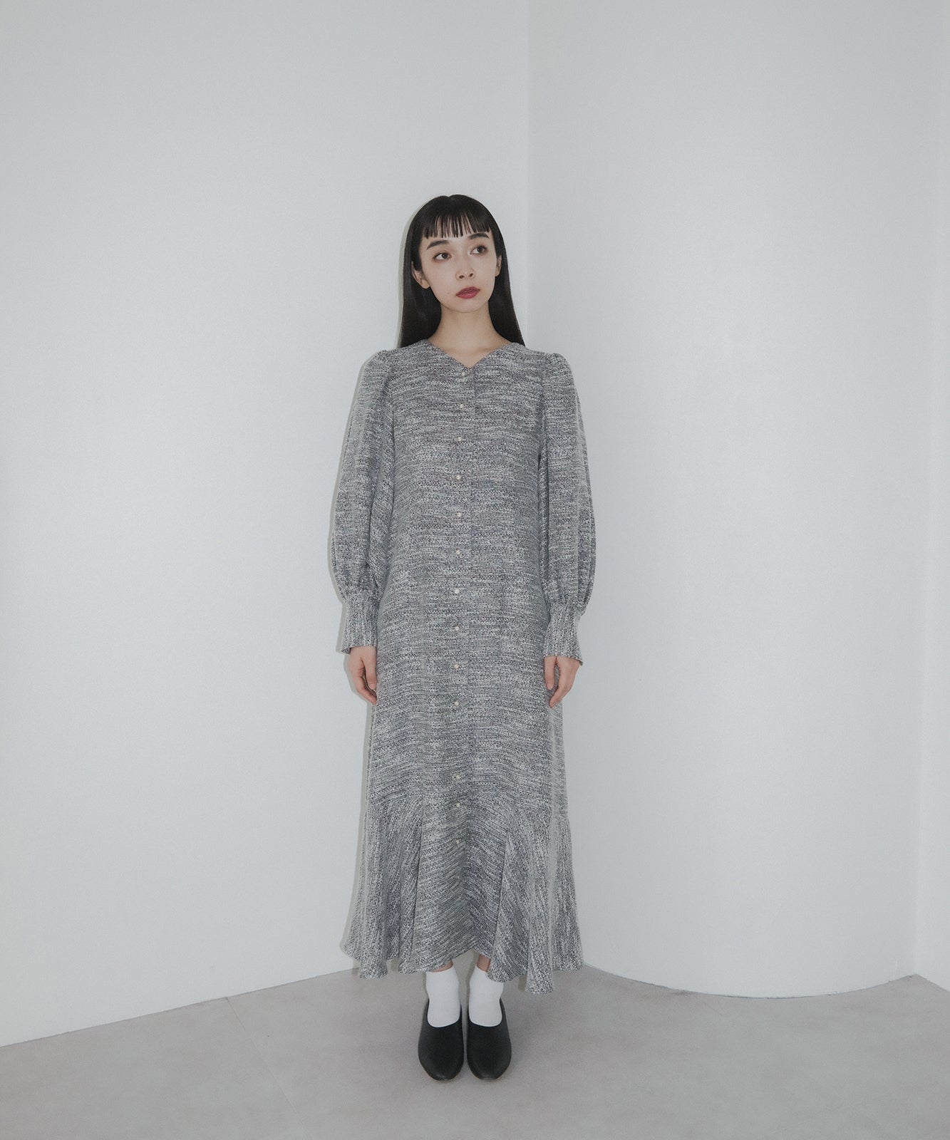 ≪通常販売≫mix tweed vneck one piece（ミックスツイードVネックワンピース）