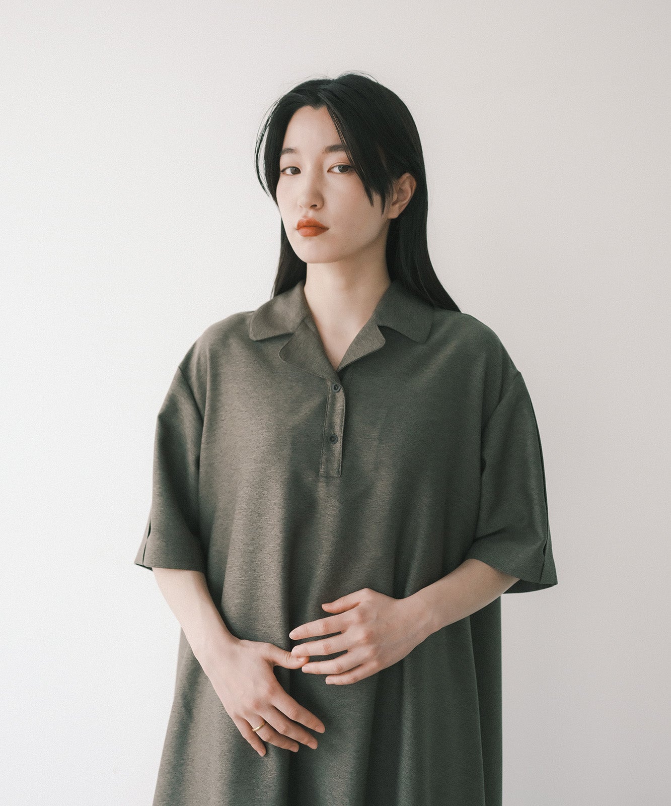 ≪在庫販売≫ester herringbone open collar one piece（エステルヘリンボーンオープンカラーワンピース）≪2023年8月1日19:00販売開始≫