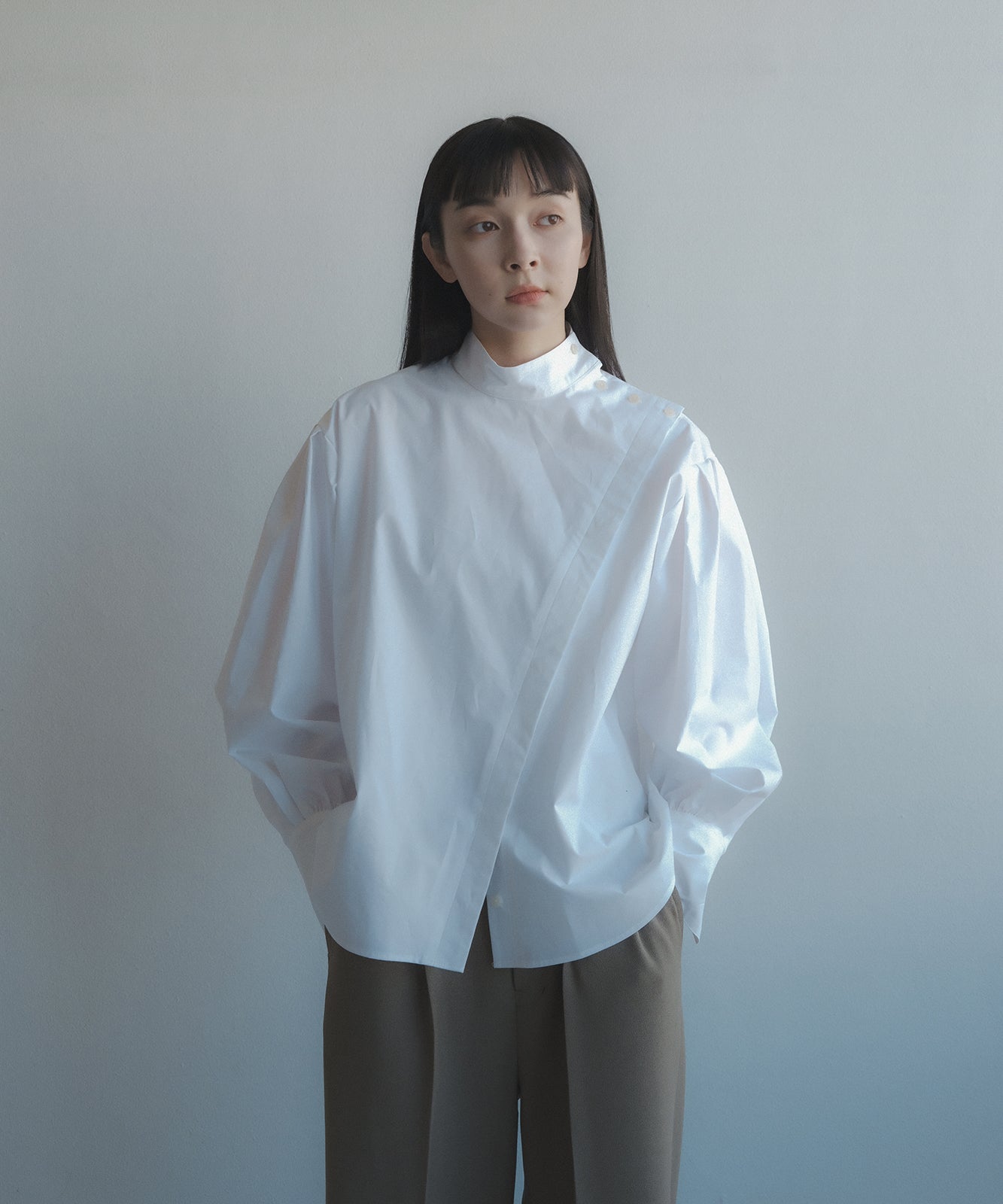 ≪在庫販売≫stand coller flap shirts（スタンドカラーフラップシャツ