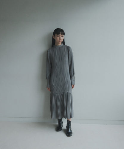 ≪予約販売≫stand collar twill pleats onepiece（スタンドカラーツイルプリーツワンピース）グレー≪2023年7月12日21:00販売開始≫≪2023年10月下旬発送予定≫