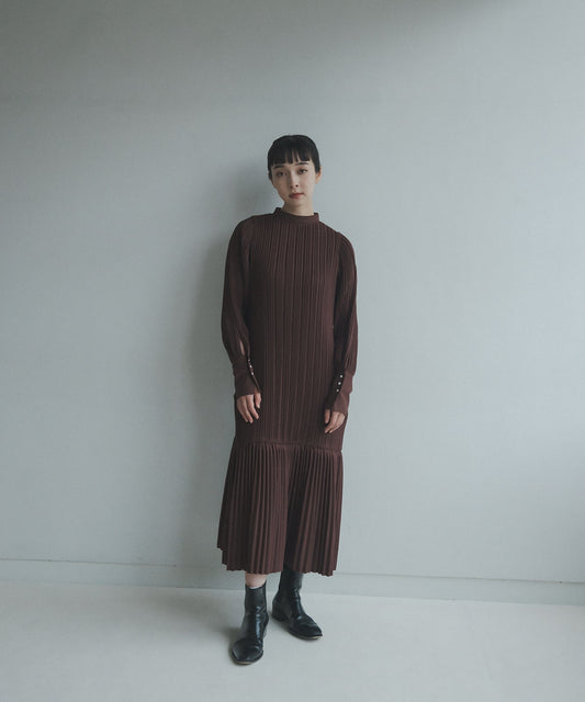 ≪通常販売≫stand collar twill pleats onepiece（スタンドカラーツイルプリーツワンピース）